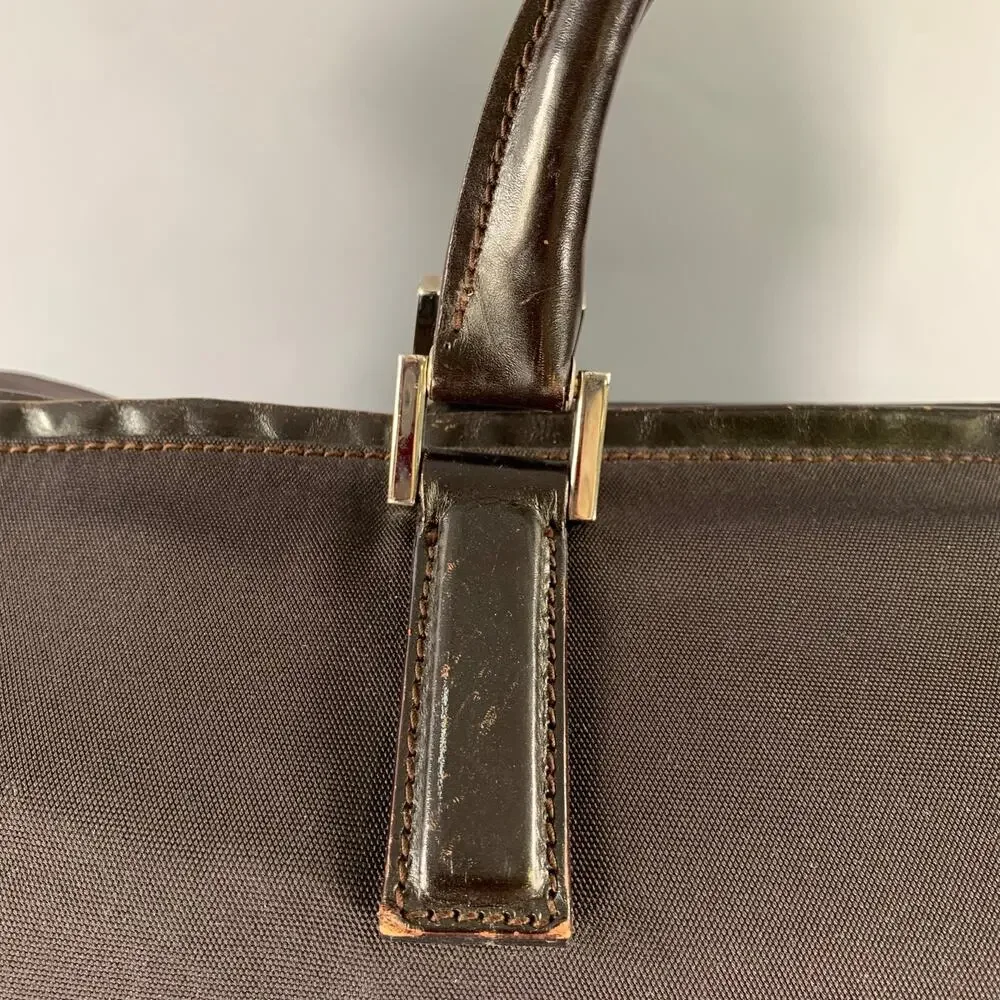 GUCCI Brown Leather Trim Nylon Weekender Bags & Leather Goods